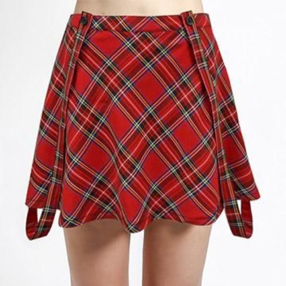 Royal Bones x Tripp Red Plaid Suspender Skirt